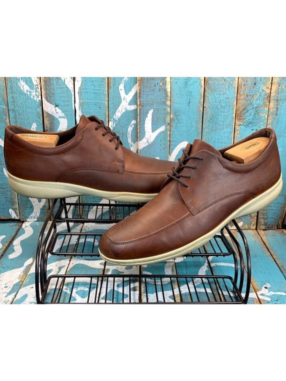Ecco Shoes Brown Leather Oxford Lace Up Moc Toe Calcan Apron Mens Size 46/US12